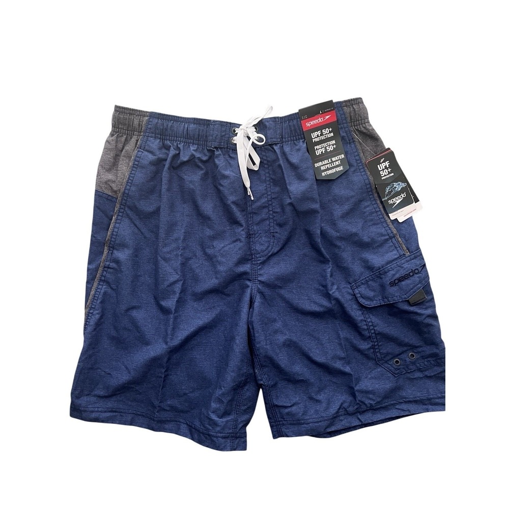 Speedo Men's UPF 50+ Board Shorts Swim Trunks - Blue Heather / Gray - Size Large